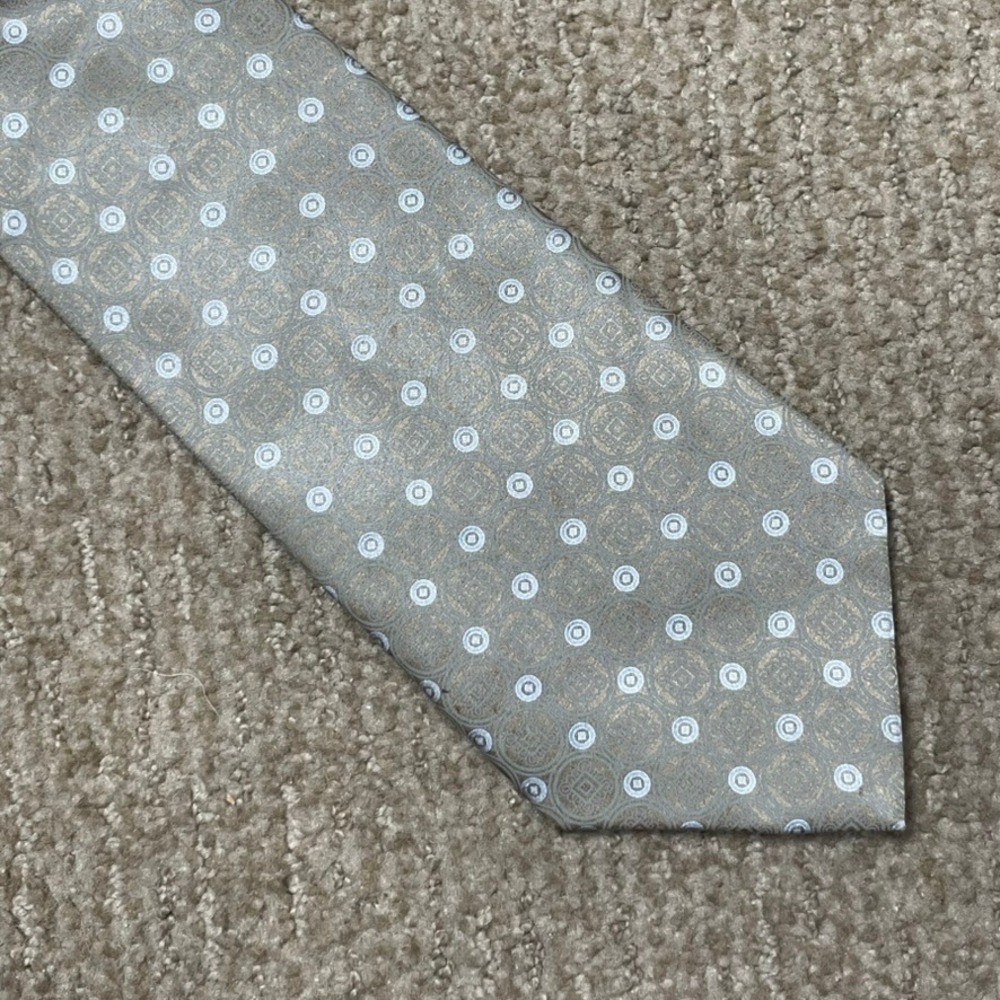 Donald J. Trump Silk Tie Mens OS Taupe Blue Geometric Medallion Signature Col.